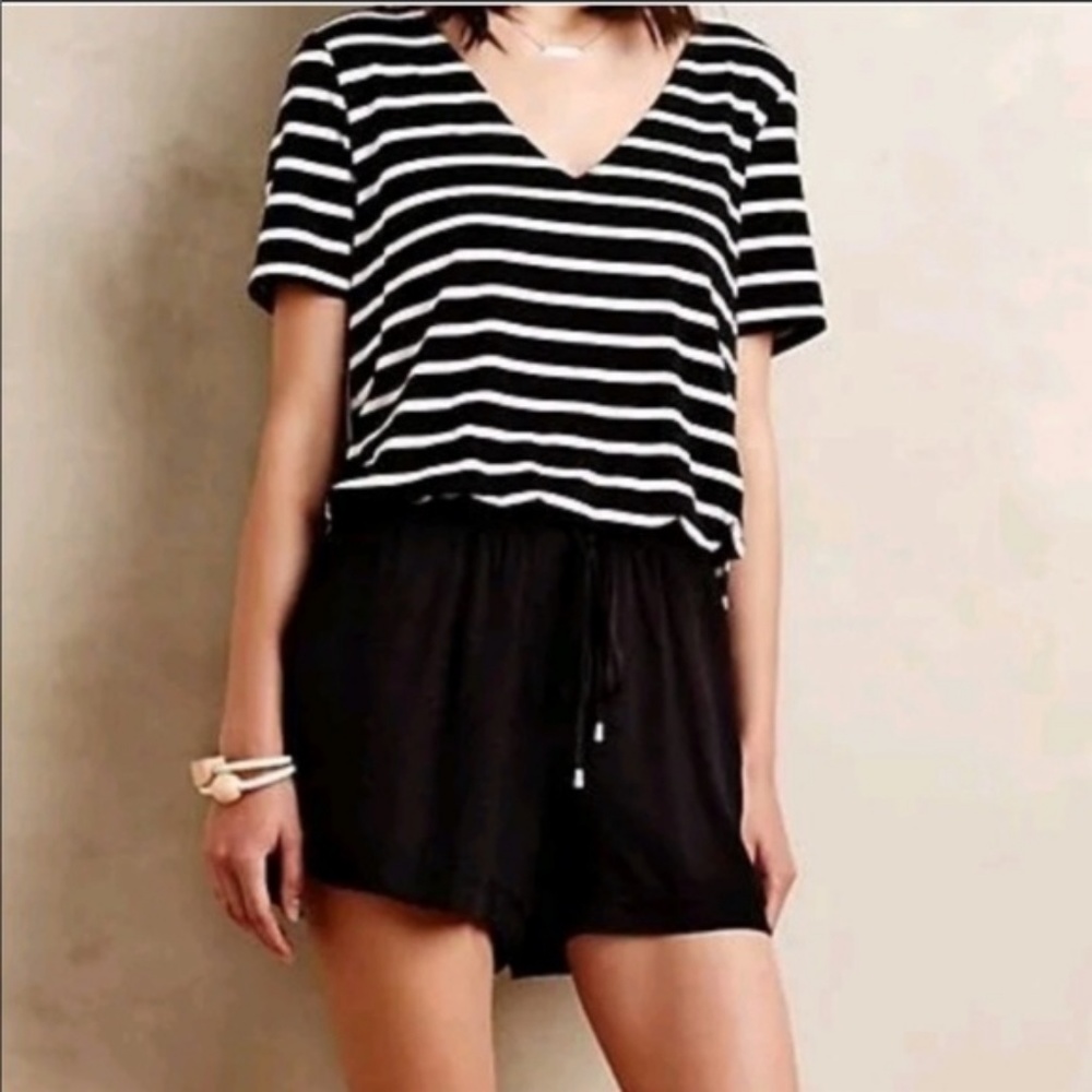 Elevenses Anthropologie Black White Stripe Romper